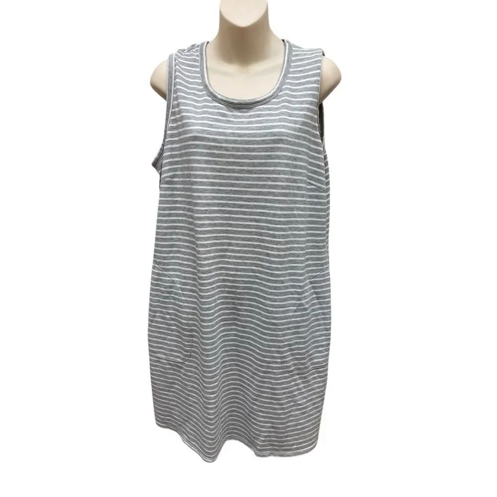 32 Degrees Striped Tank Dress XL Gray White Sleeveless Casual Lounge Stretch